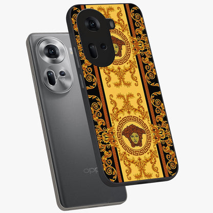 Golden Lotus Glow Glass Case displayed in angled mockup highlighting radiant lotus illustration with spiritual aesthetic.