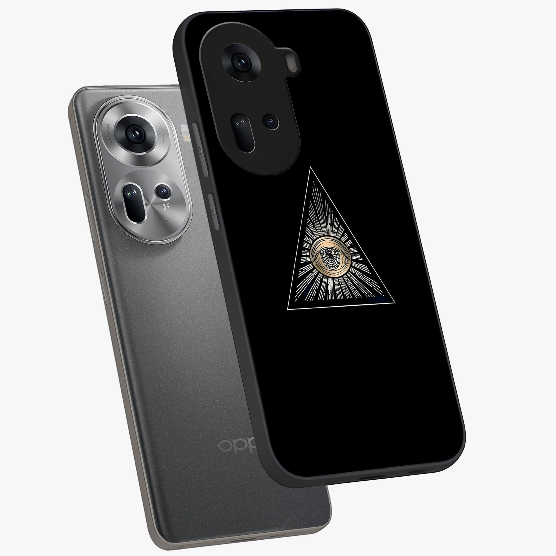 Illuminati Evil Glass Case displayed in angled mockup highlighting dark occult inspired design with bold aesthetic style.