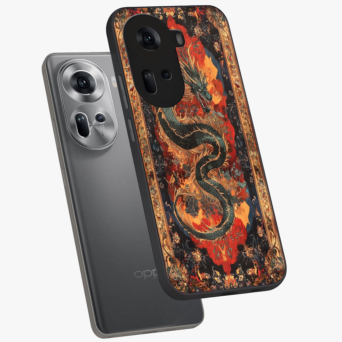 Inferno Dragon Soul Glass Case displayed in angled mockup highlighting powerful dragon illustration with inferno aesthetic.