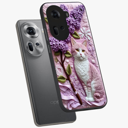 Lavender Cat Whimsy Glass Case displayed in angled mockup highlighting playful feline illustration with pastel lavender aesthetic.