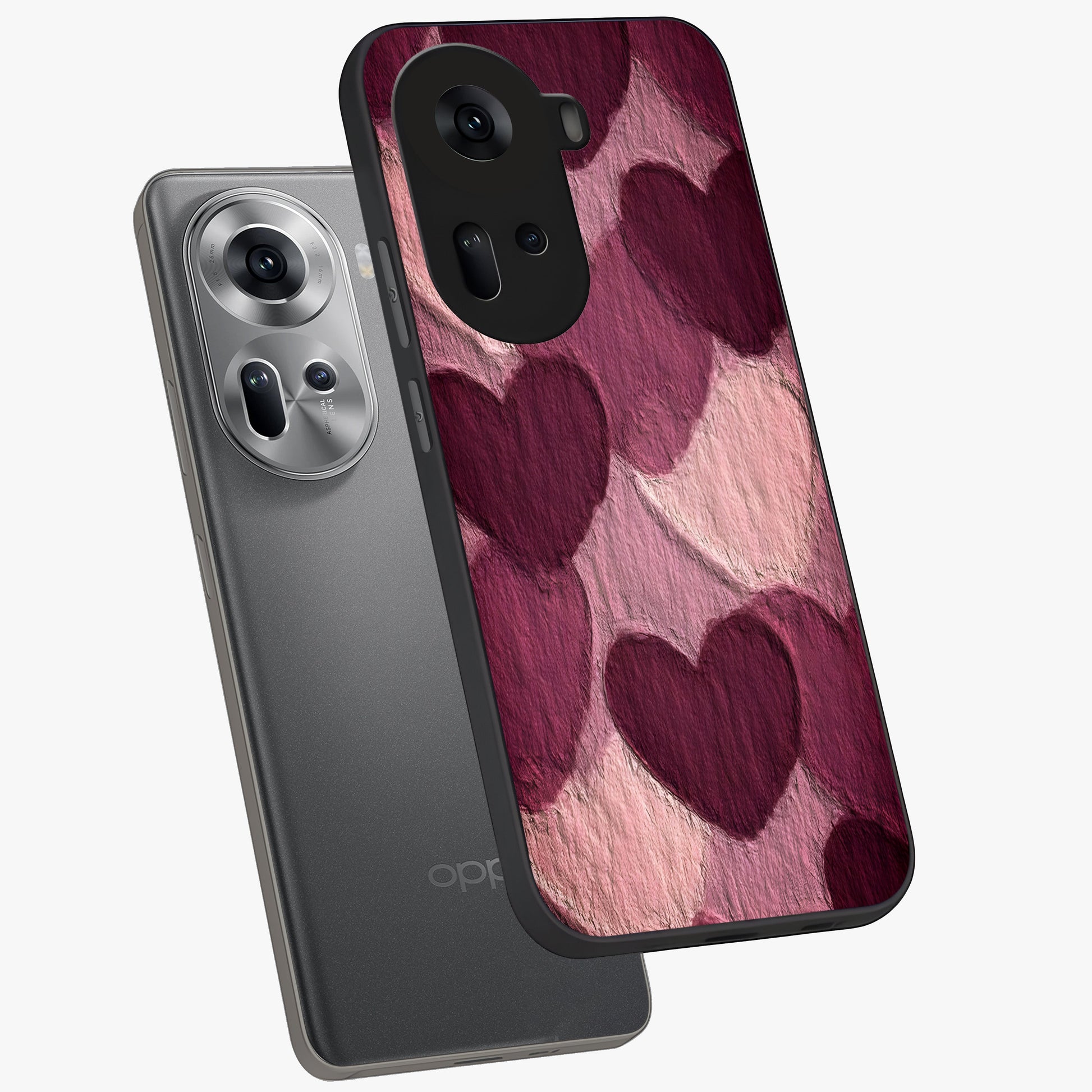 Layered Paper Hearts Glass Case displayed in angled mockup highlighting creative paper craft heart design with romantic aesthetic.