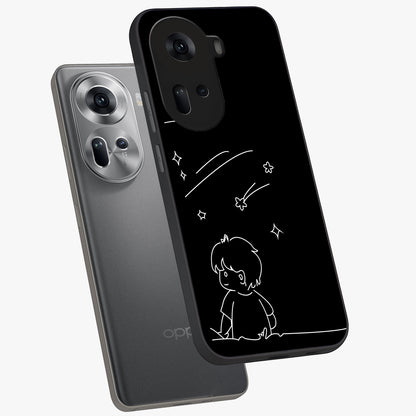Line Art Boy With Shooting Stars Glass Case displayed in angled mockup highlighting elegant line art design with dreamy star aesthetic.