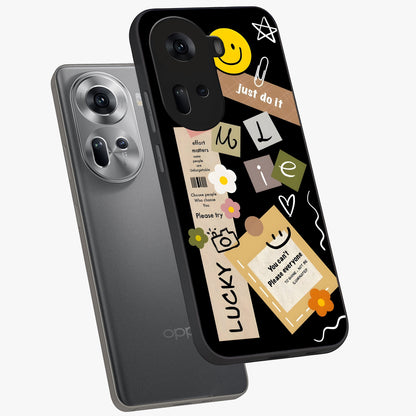 Lucky Aesthetic Collage Glass Case displayed in angled mockup highlighting stylish collage pattern with modern aesthetic vibe.
