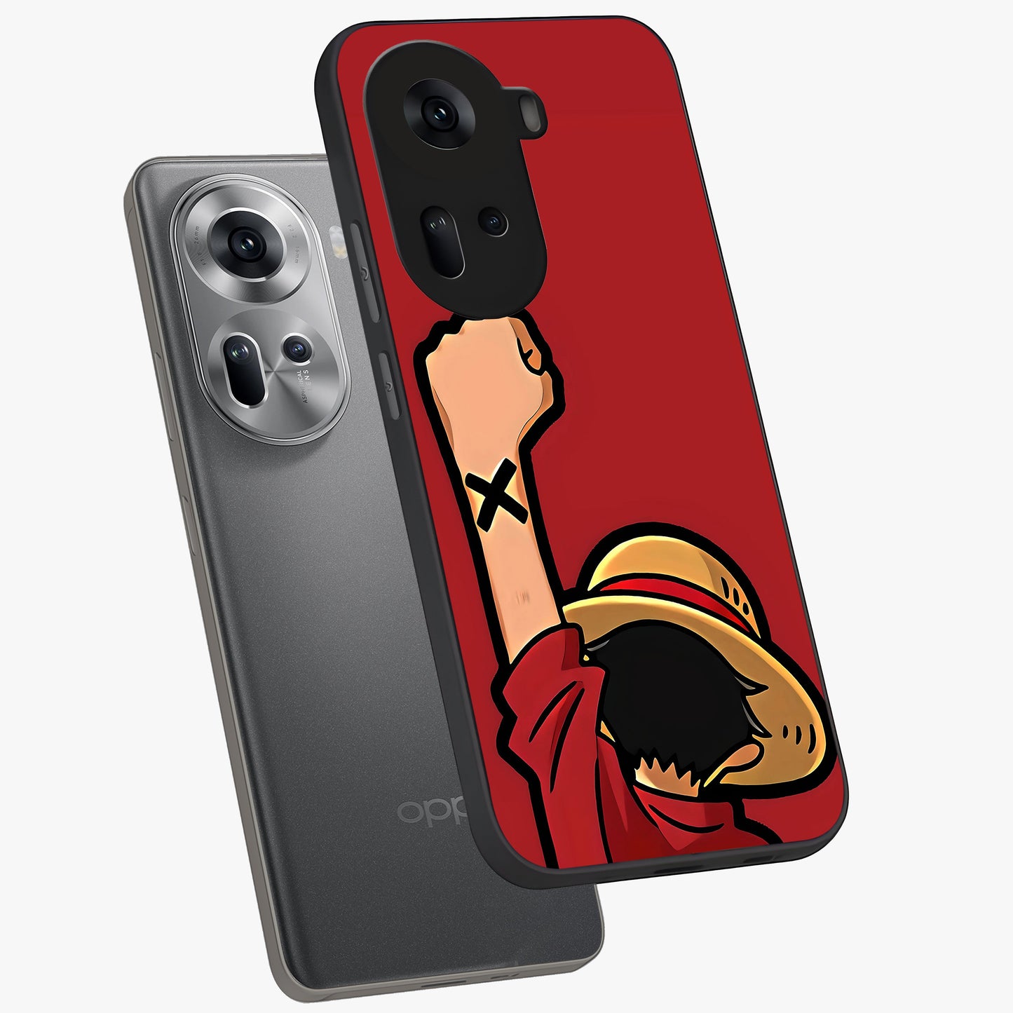Luffy X Spirit Glass Case displayed in angled mockup highlighting powerful anime design with energetic action aesthetic.