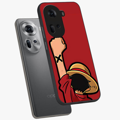 Luffy X Spirit Glass Case displayed in angled mockup highlighting powerful anime design with energetic action aesthetic.