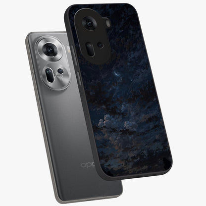 Lunar Veil Silence Glass Case displayed in angled mockup highlighting soft lunar design with peaceful celestial aesthetic.