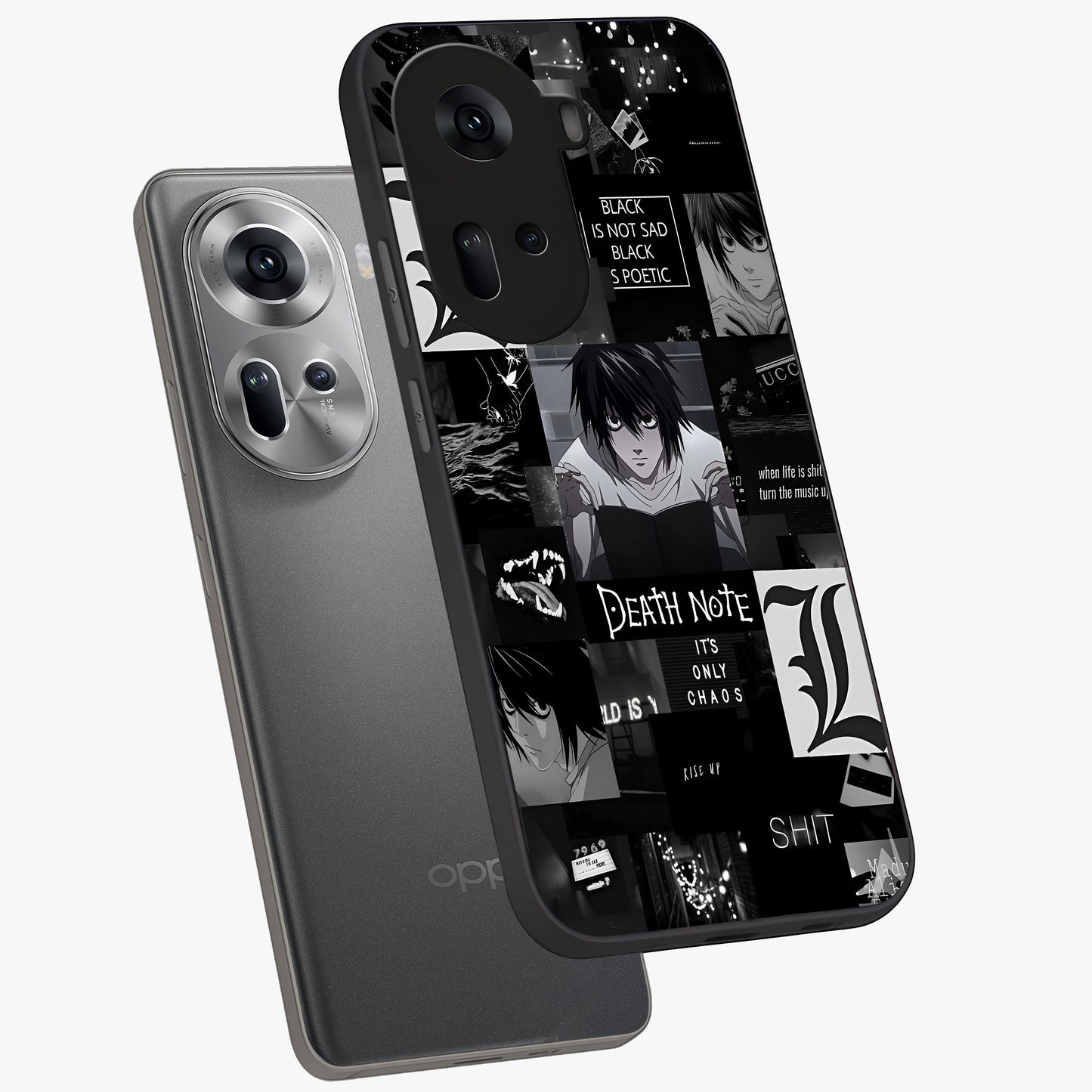 Midnight Chaos Mind Glass Case displayed in angled mockup highlighting chaotic artistic design with dramatic midnight aesthetic.