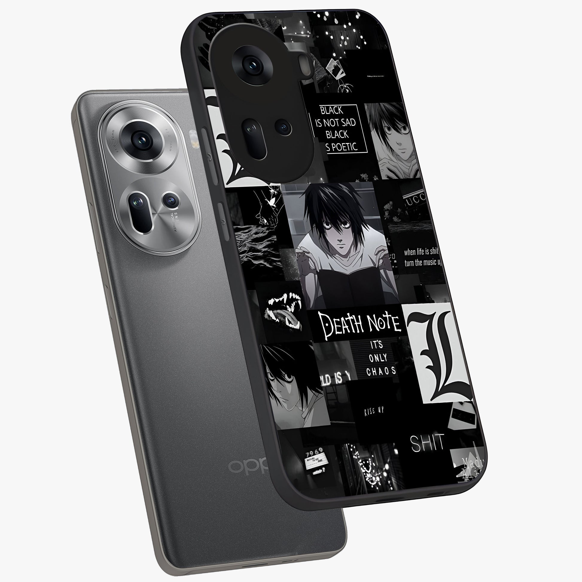 Midnight Chaos Mind Glass Case displayed in angled mockup highlighting chaotic artistic design with dramatic midnight aesthetic.