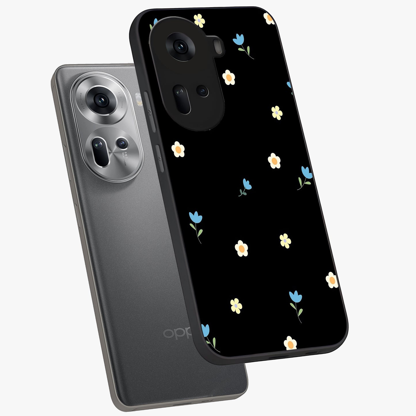Minimal Petal Whispers Glass Case displayed in angled mockup highlighting delicate petal design with clean minimal aesthetic.