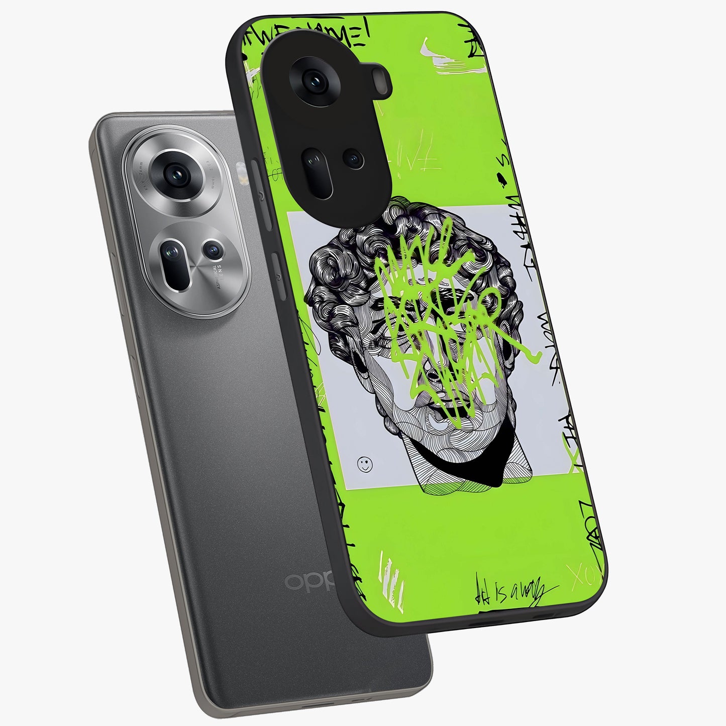 Neo Graffiti Rebellion Glass Case displayed in angled mockup highlighting urban street art design with rebellious aesthetic.