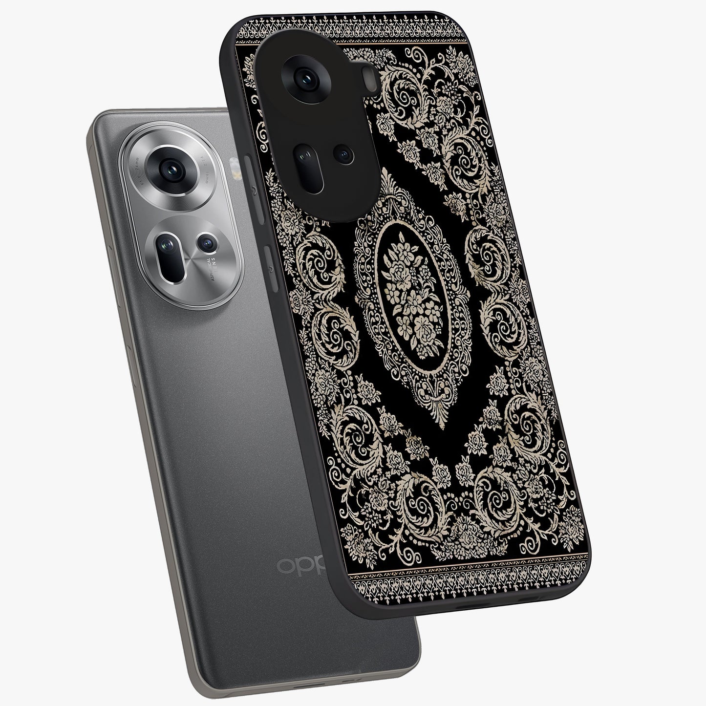 Noir Bloom Elegance Glass Case displayed in angled mockup highlighting refined flower design with stylish noir aesthetic.
