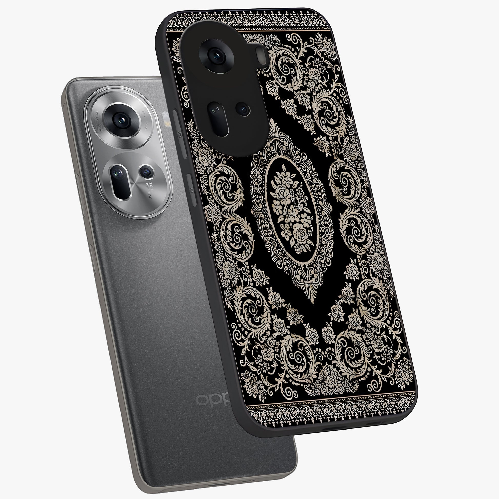 Noir Bloom Elegance Glass Case displayed in angled mockup highlighting refined flower design with stylish noir aesthetic.