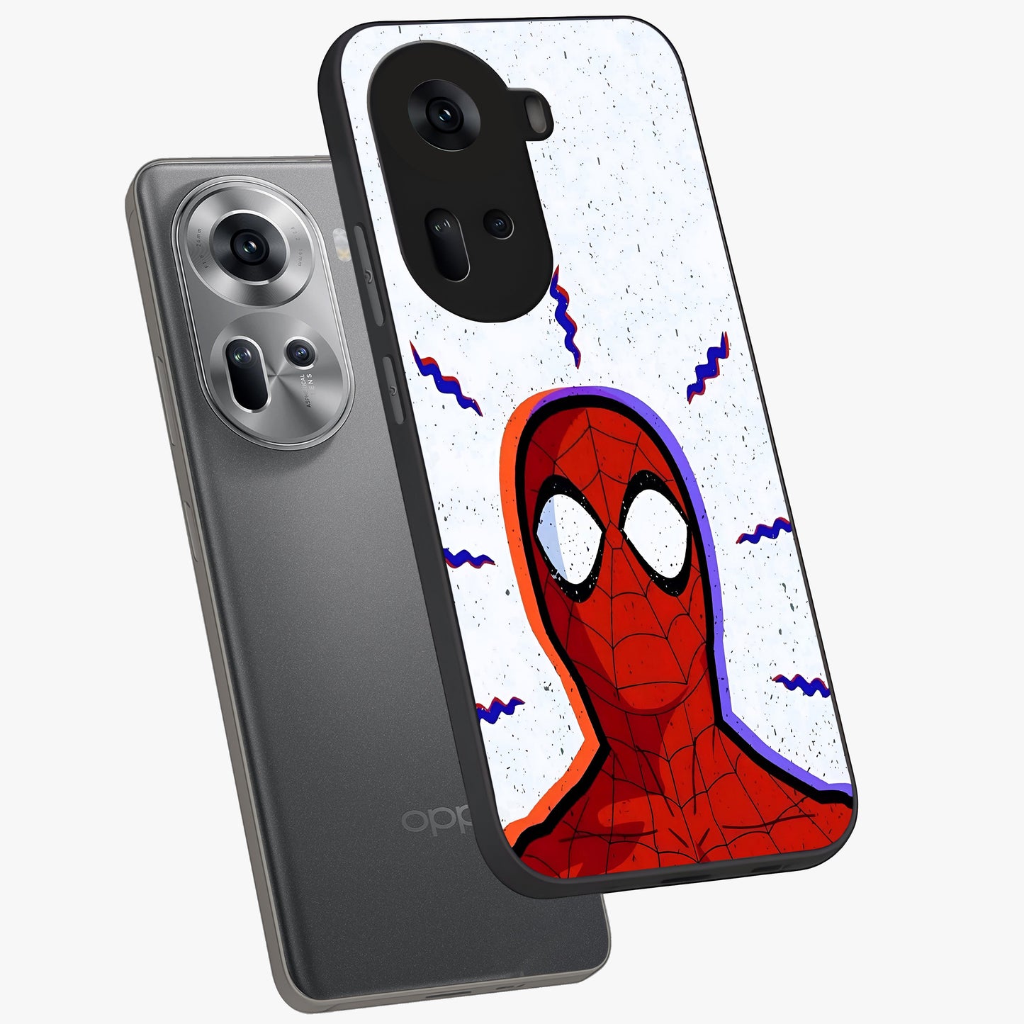 Omg Spiderman Glass Case displayed in angled mockup highlighting dynamic hero illustration with action comic aesthetic.