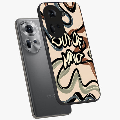 Out Of Mind Glass Case displayed in angled mockup highlighting bold statement design with modern artistic aesthetic.