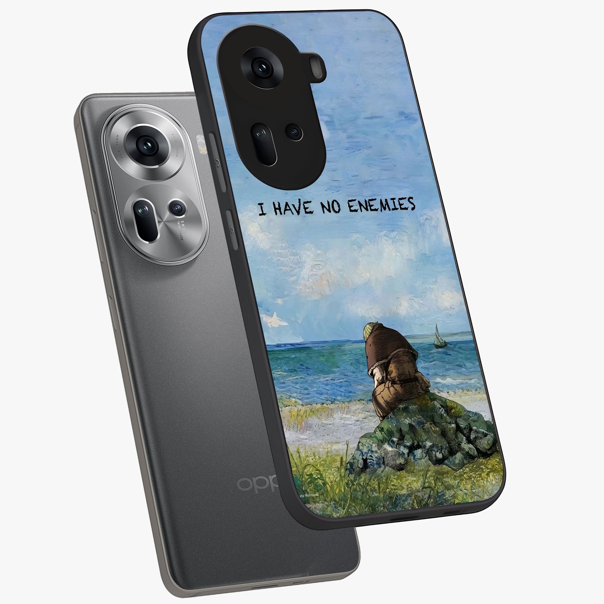 Peace Beyond War Glass Case displayed in angled mockup highlighting meaningful message design with artistic aesthetic style.