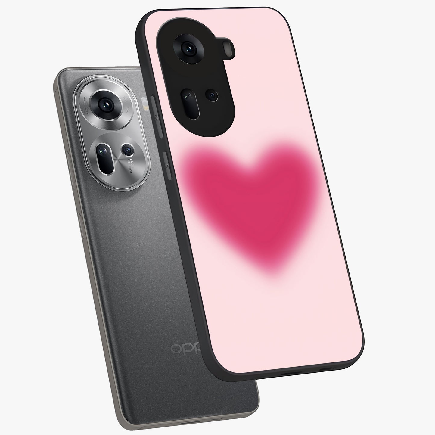 Pink Aura Heart Glass Case displayed in angled mockup highlighting vibrant pink heart design with dreamy aura aesthetic.