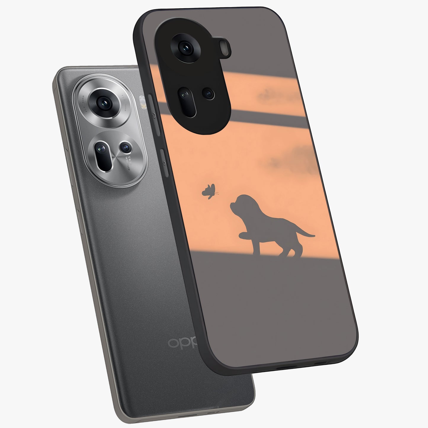 Puppy Shadow Art Glass Case displayed in angled mockup highlighting playful dog illustration with artistic shadow aesthetic.