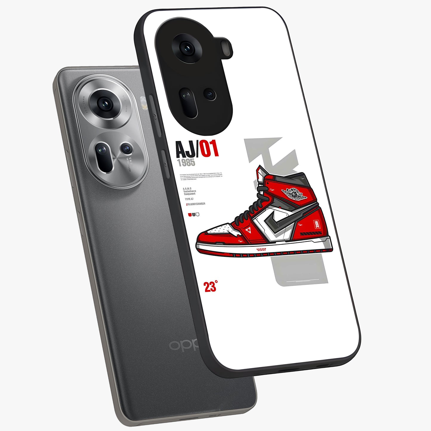 Retro Sneaker Blueprint Glass Case displayed in angled mockup highlighting detailed shoe design with sporty retro aesthetic.