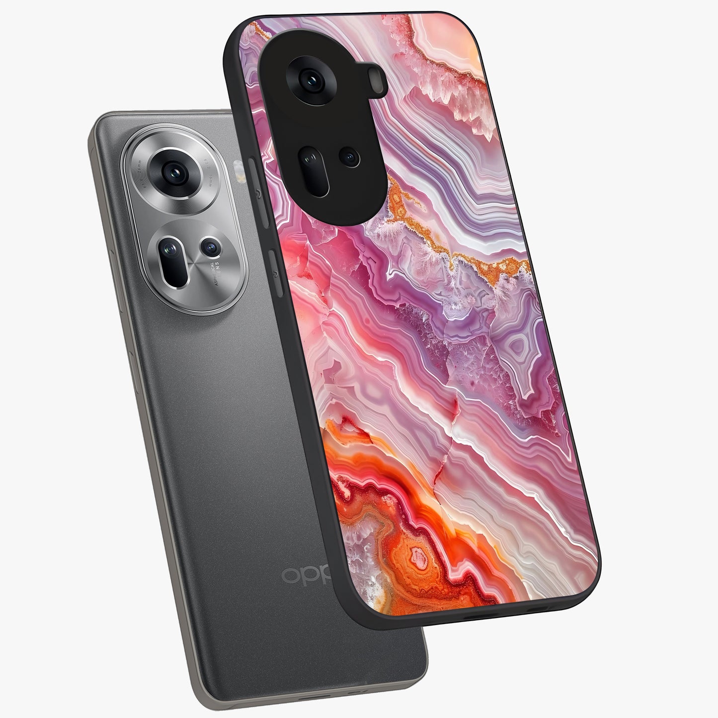Rose Quartz Marble Glass Case displayed in angled mockup highlighting elegant marble pattern with soft aesthetic style.