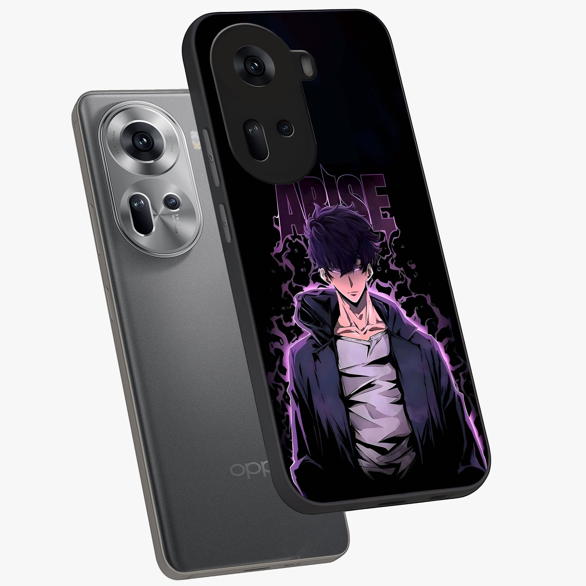 Shadow Monarch Awakening Glass Case displayed in angled mockup highlighting dramatic shadow warrior design with fantasy aesthetic.