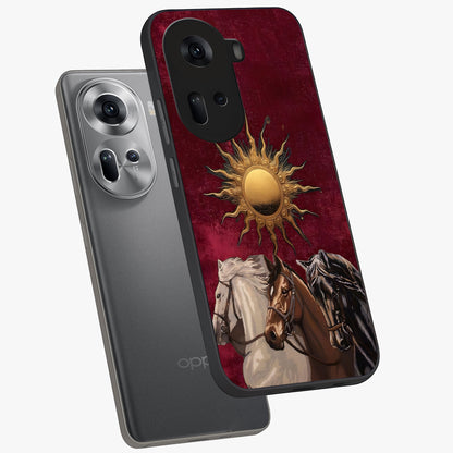 Solar Riders Glass Case displayed in angled mockup highlighting powerful rider illustration with radiant solar aesthetic.
