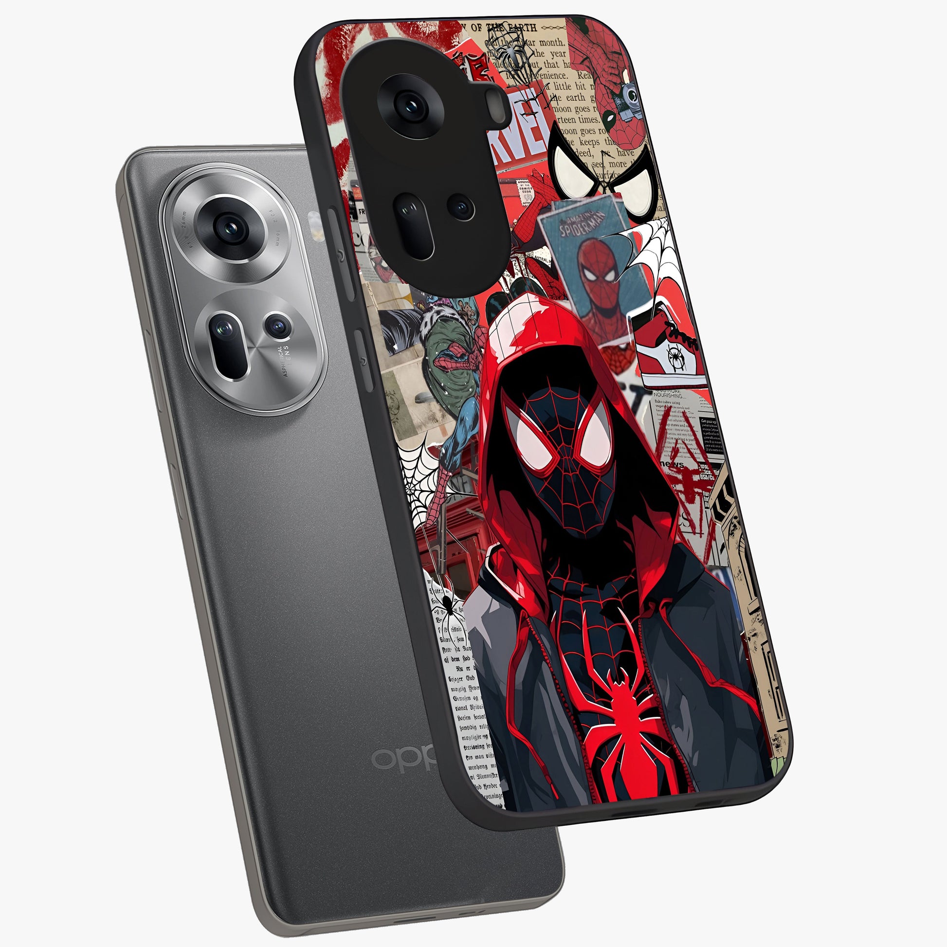 Spider Collage Street Glass Case displayed in angled mockup highlighting dynamic street style collage design with comic aesthetic.