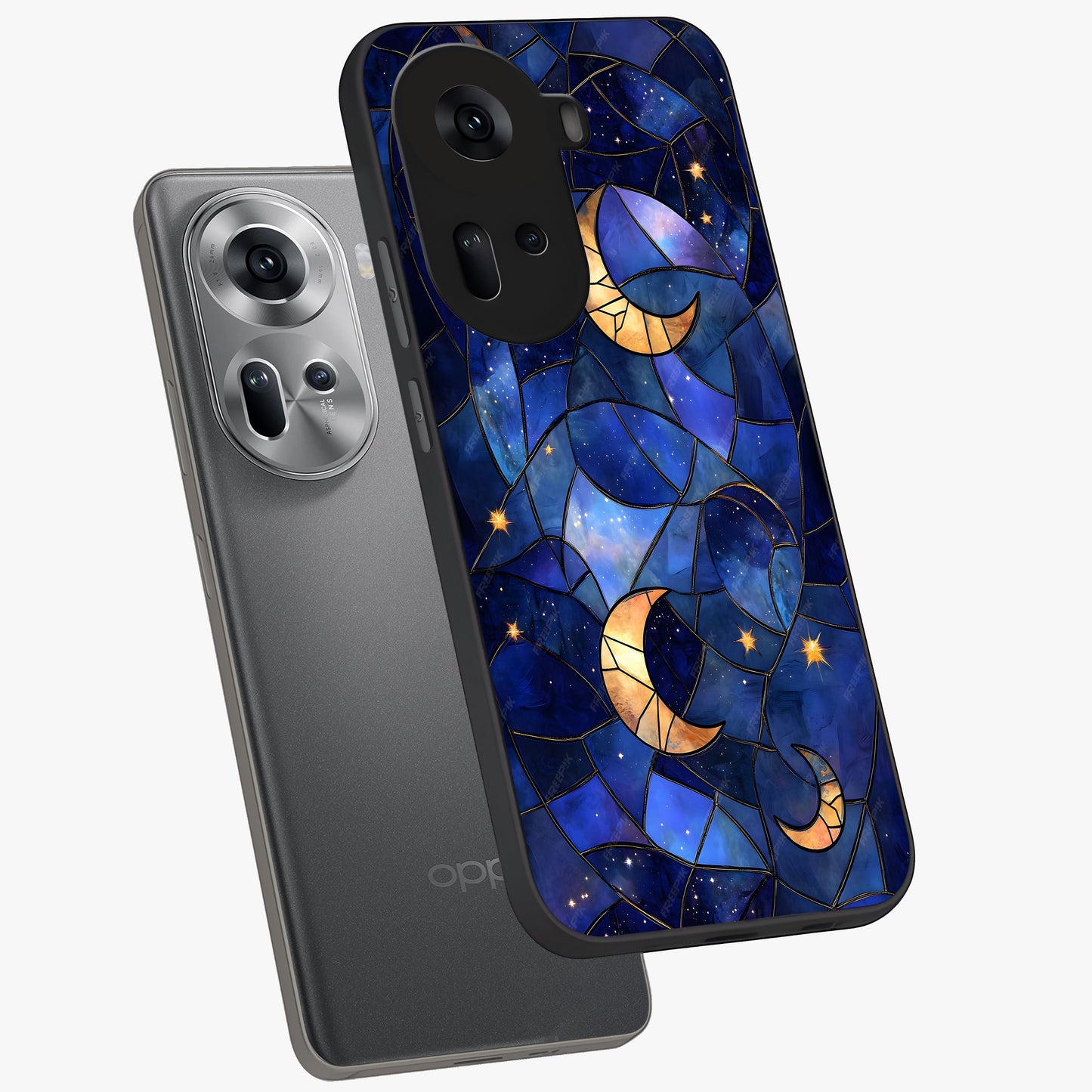 Starlit Sky Tapestry Glass Case displayed in angled mockup highlighting celestial night pattern with artistic aesthetic style.