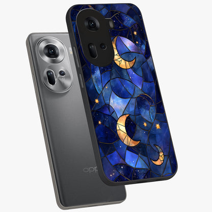 Starlit Sky Tapestry Glass Case displayed in angled mockup highlighting celestial night pattern with artistic aesthetic style.