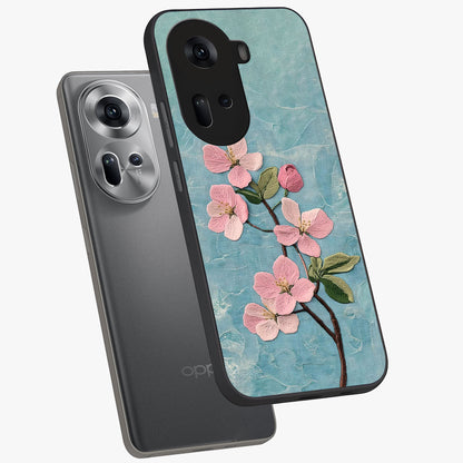 Threaded Blossom Breeze Glass Case displayed in angled mockup highlighting elegant floral design with soft aesthetic style.