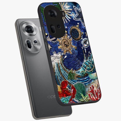 Universe Underwater Spark Glass Case displayed in angled mockup highlighting glowing aquatic design with celestial aesthetic.