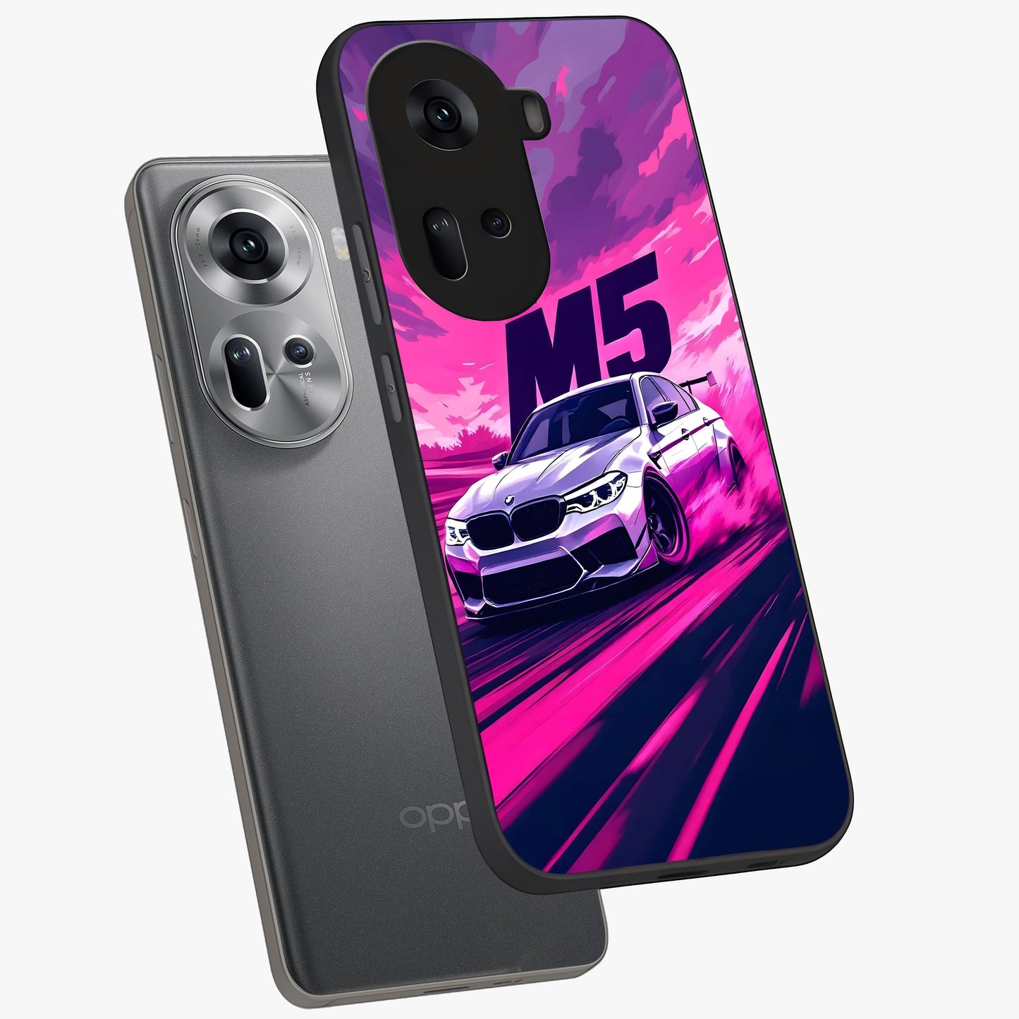 Velocity Drift Pulse Glass Case displayed in angled mockup highlighting dynamic drift design with sporty automotive aesthetic.