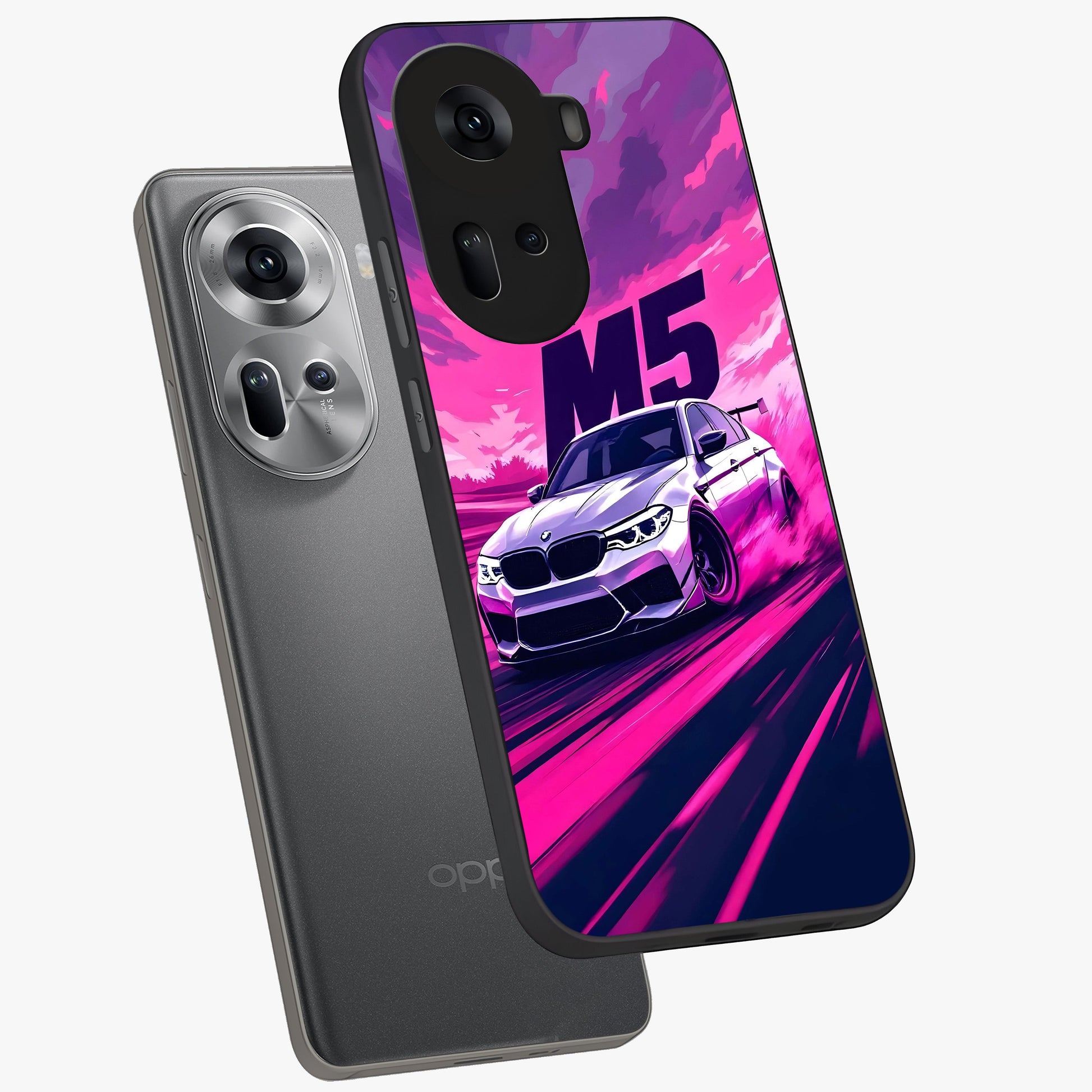 Velocity Drift Pulse Glass Case displayed in angled mockup highlighting dynamic drift design with sporty automotive aesthetic.