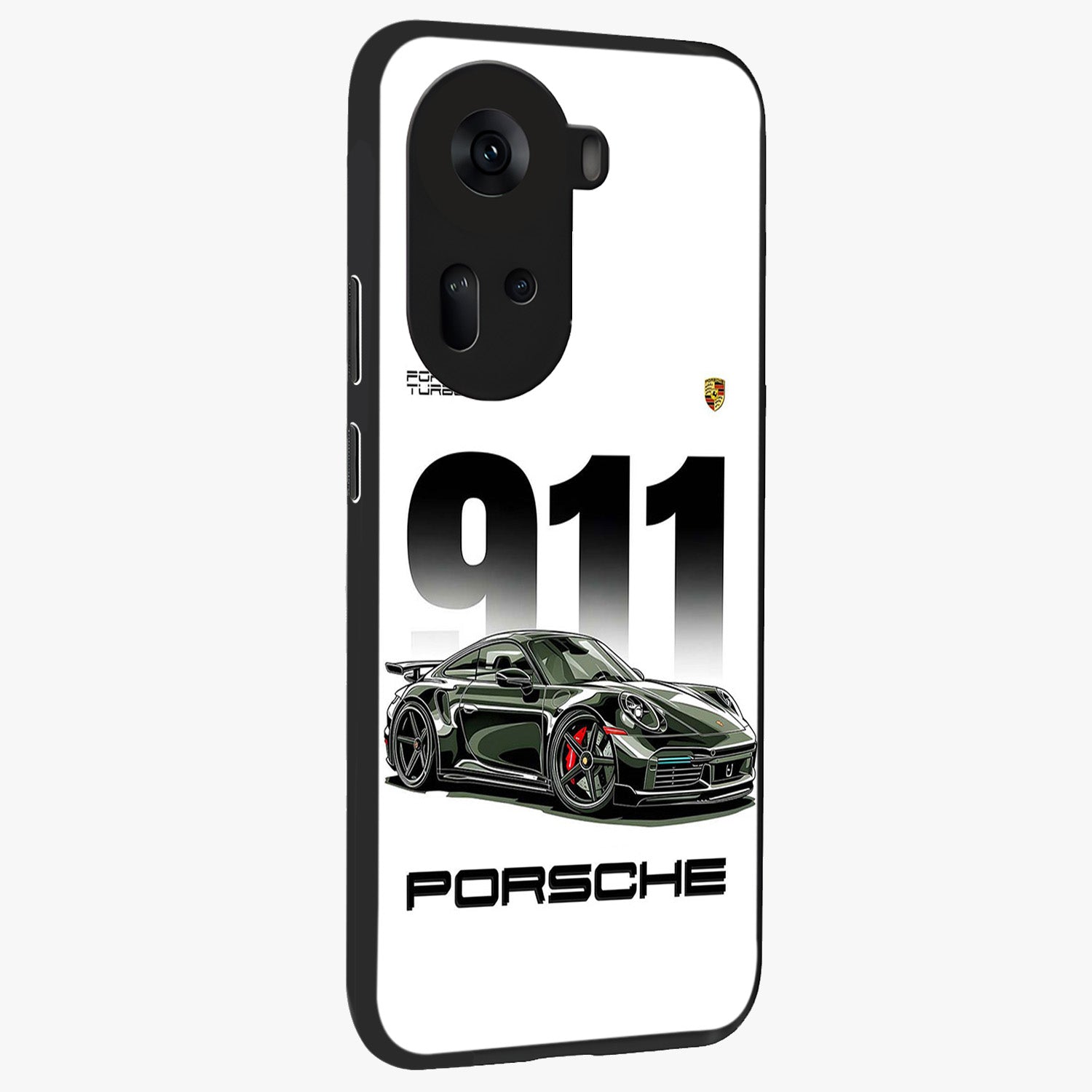 911 Turbo Dominance Glass Case upright perspective showcasing powerful racing design and modern automotive aesthetic.