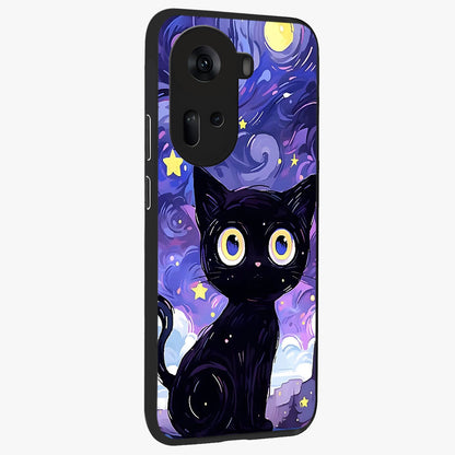 Abstract Cat Art Glass Case upright view showcasing creative feline illustration and aesthetic artistic style.