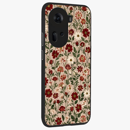 Biege Flower With Leaf Glass Case upright view showcasing delicate beige flower illustration with clean botanical style.