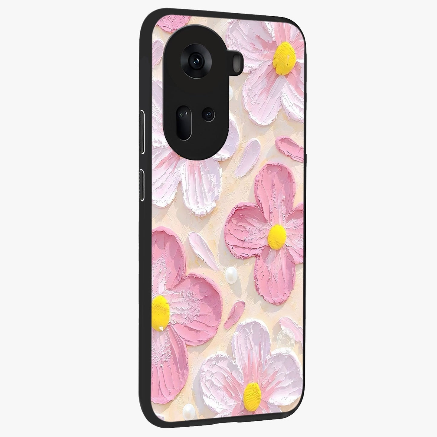 Blush Bloom Texture Glass Case upright view showcasing delicate blush floral texture with modern minimal style.