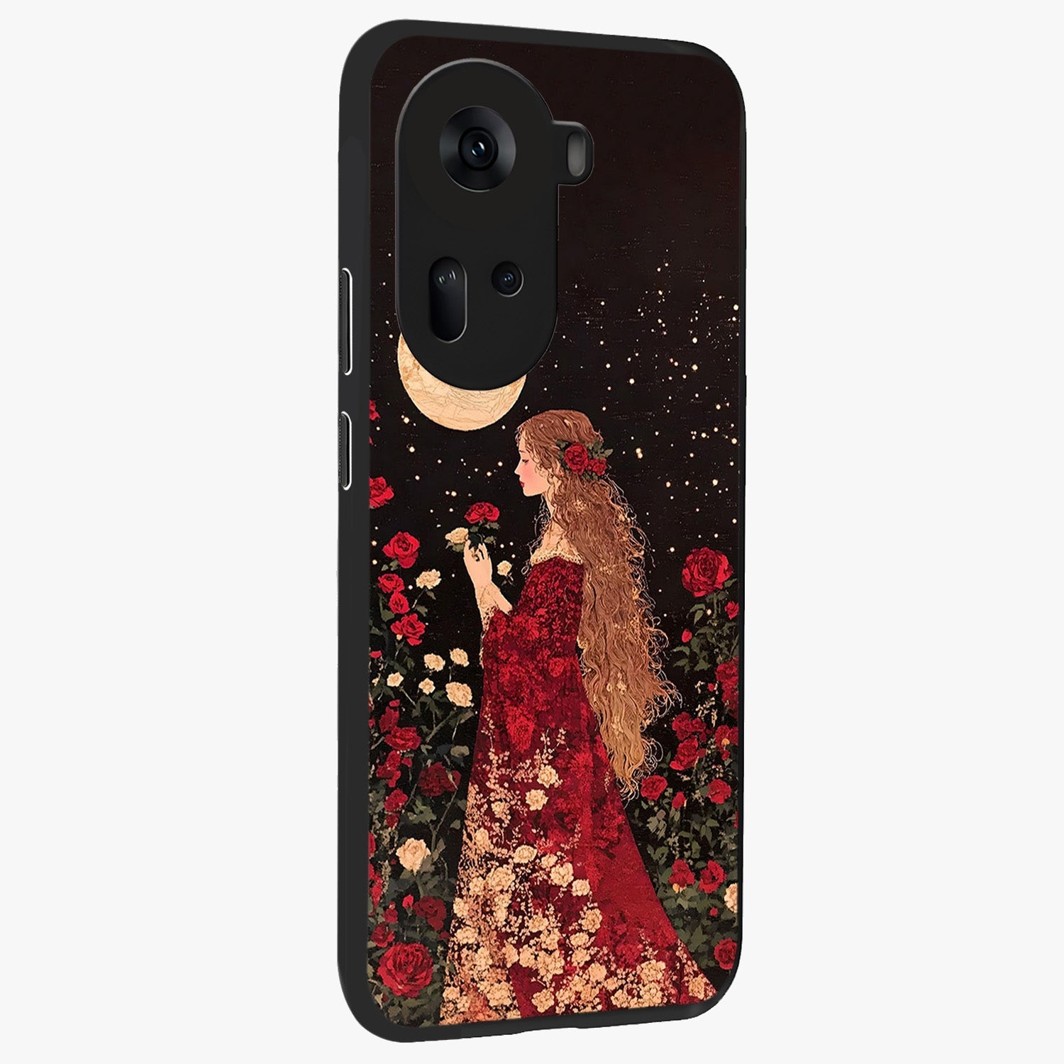 Crimson Dreams Glass Case upright view showcasing dreamy red toned artwork with modern aesthetic style.