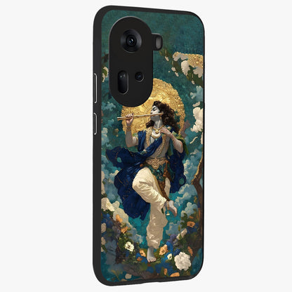 Divine Krishna Art Glass Case upright view showcasing divine Krishna artwork with sacred artistic theme.