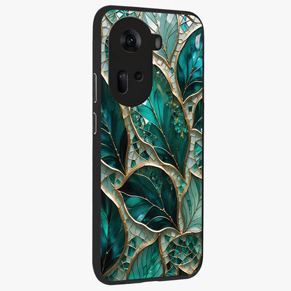 Emerald Leaf Glass Glass Case upright view showcasing fresh green leaf artwork with calming nature inspired style.