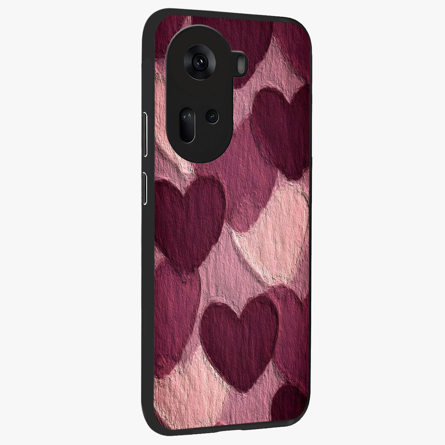 Layered Paper Hearts Glass Case upright view showcasing decorative layered heart artwork with sweet love theme.