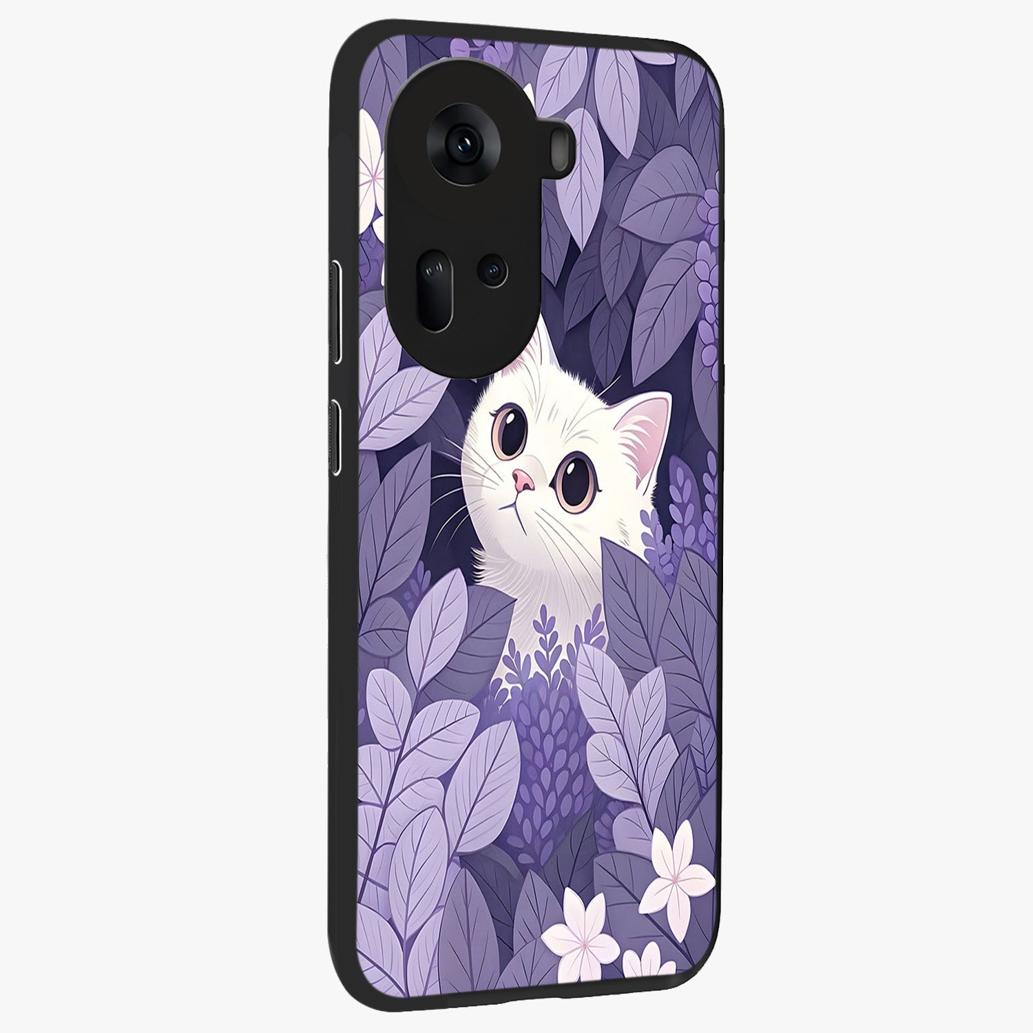 Lilac Hide Peek Cat Glass Case upright view showcasing charming cat artwork with adorable peek theme.