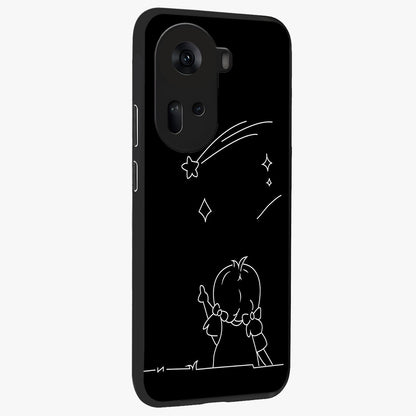 Line Art Girl With Shooting Stars Glass Case upright view showcasing delicate shooting stars artwork with minimal artistic theme.