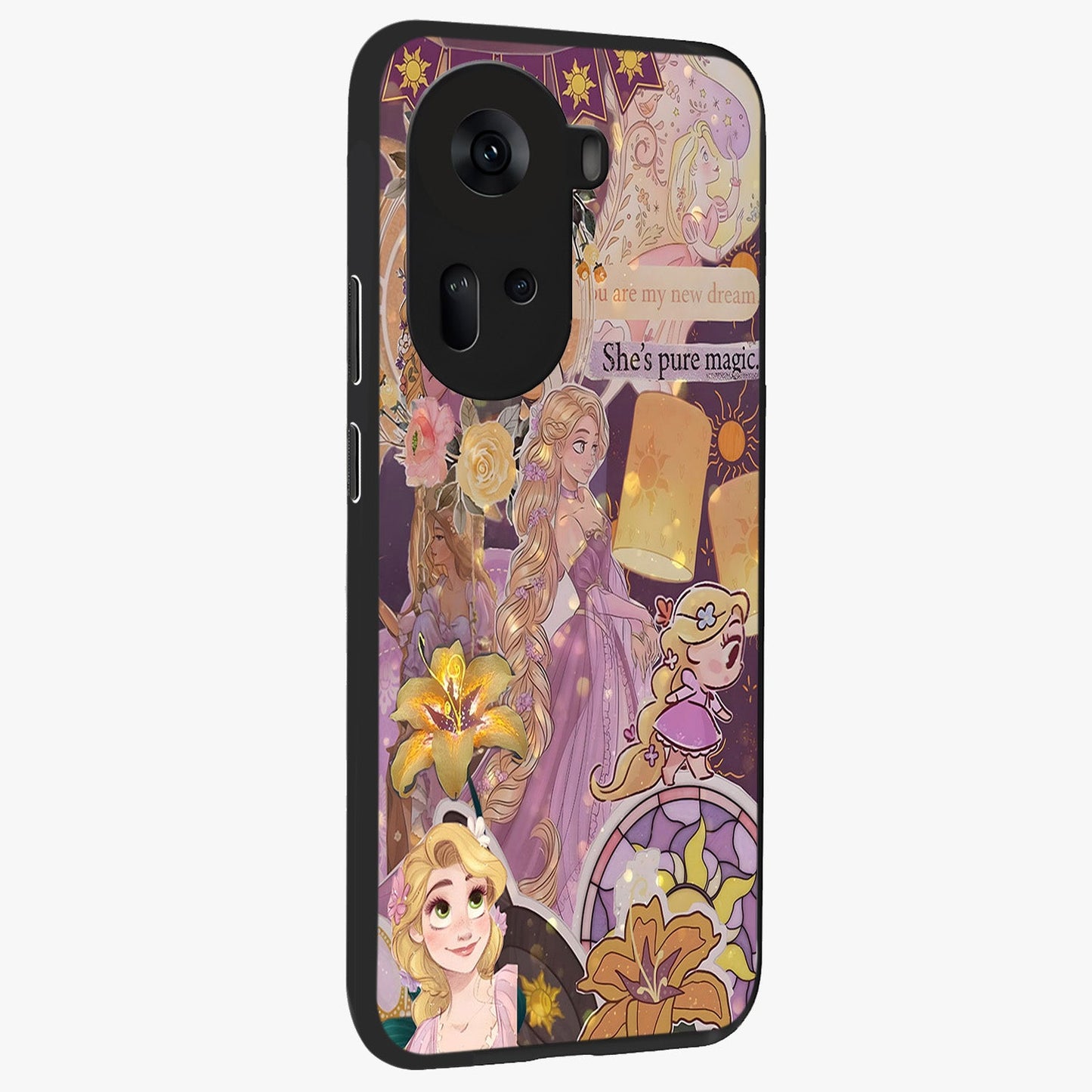 Magical Tangled Dream Glass Case upright view showcasing enchanting artistic artwork with dreamy fantasy theme.