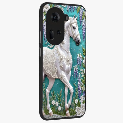 Majestic Floral Stallion Glass Case upright view showcasing dramatic horse artwork with decorative floral theme.