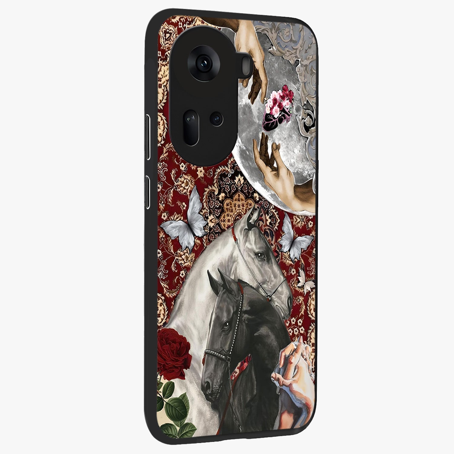 Moonlit Royal Stallion Glass Case upright view showcasing dramatic horse artwork with glowing moon themed design.