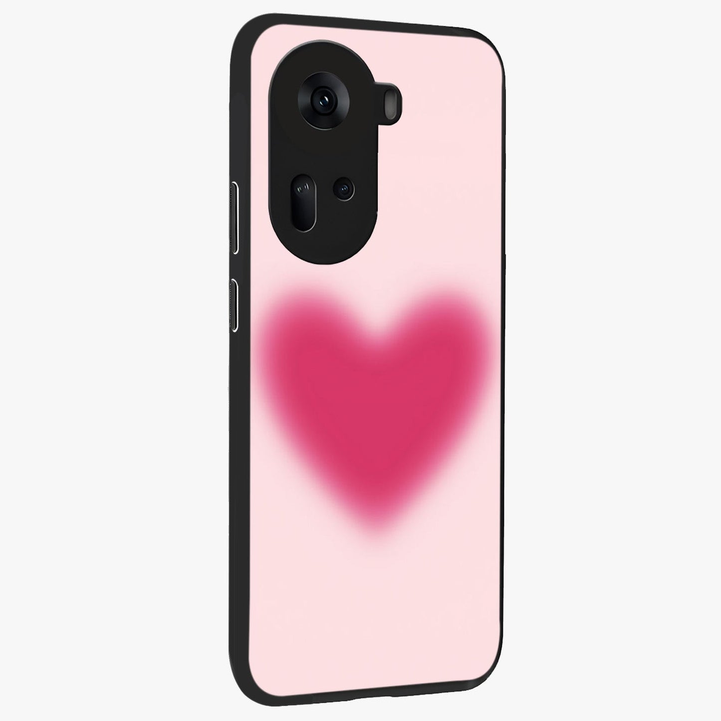 Pink Aura Heart Glass Case upright view showcasing romantic heart artwork with soft pastel theme.