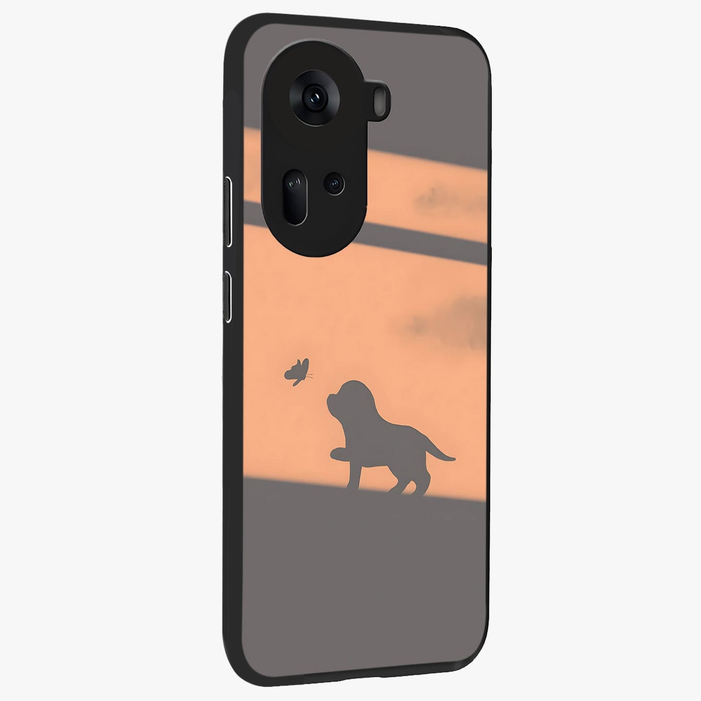 Puppy Shadow Art Glass Case upright view showcasing charming puppy artwork with creative silhouette theme.
