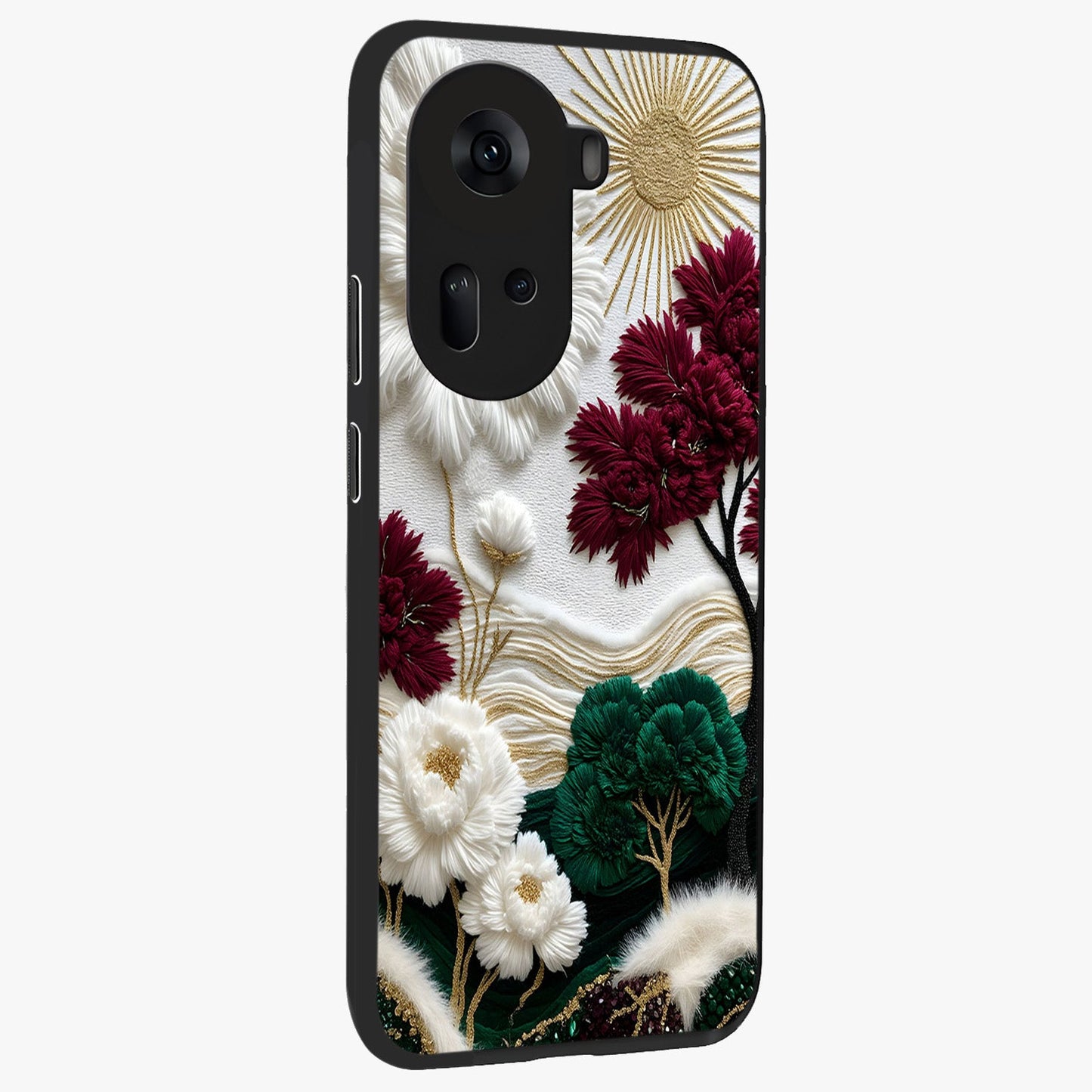 Radiant Bloom Elegance Glass Case upright view showcasing decorative flower artwork with refined botanical theme.