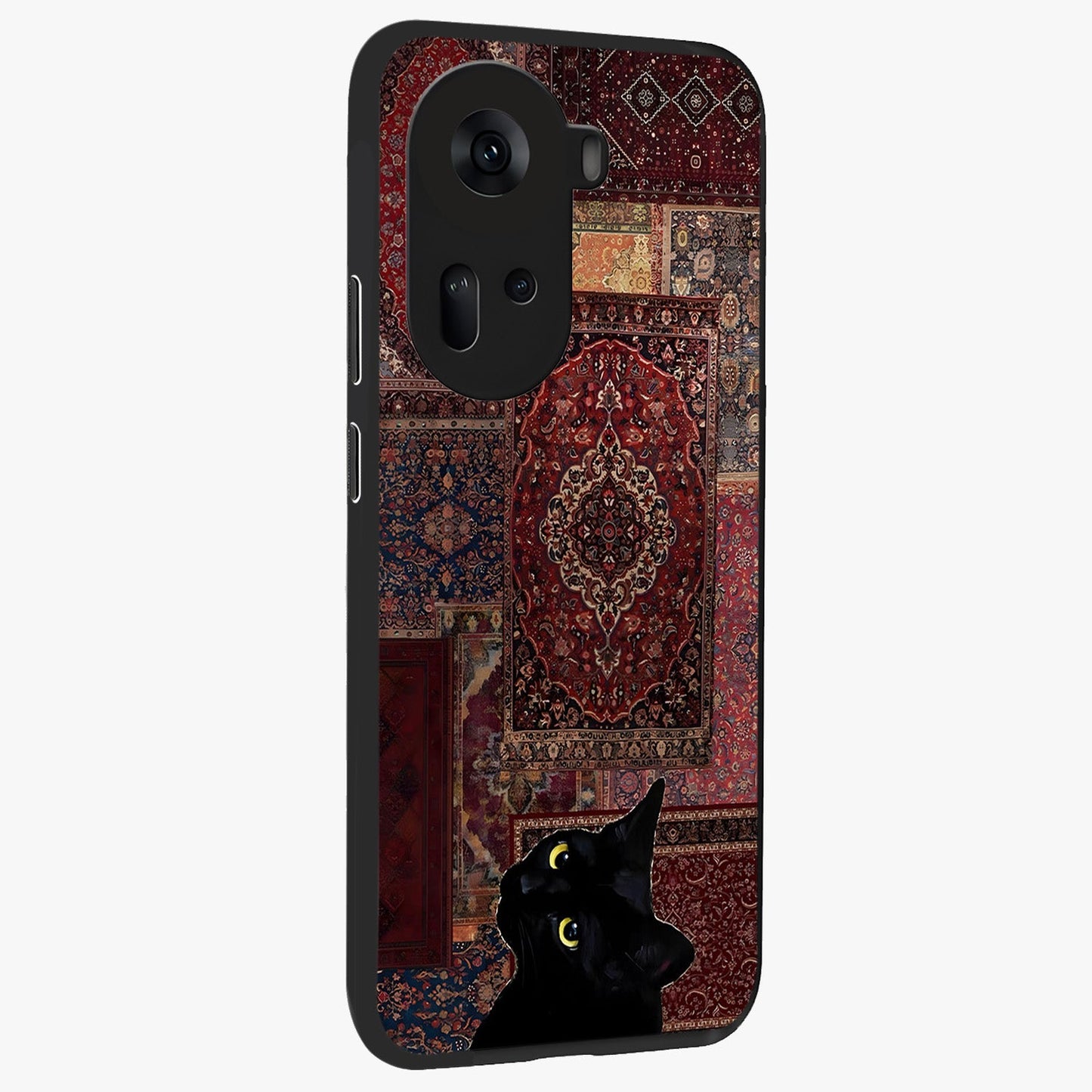 Regal Magic Cat Apple Glass Case upright view showcasing charming cat artwork with playful magical theme.