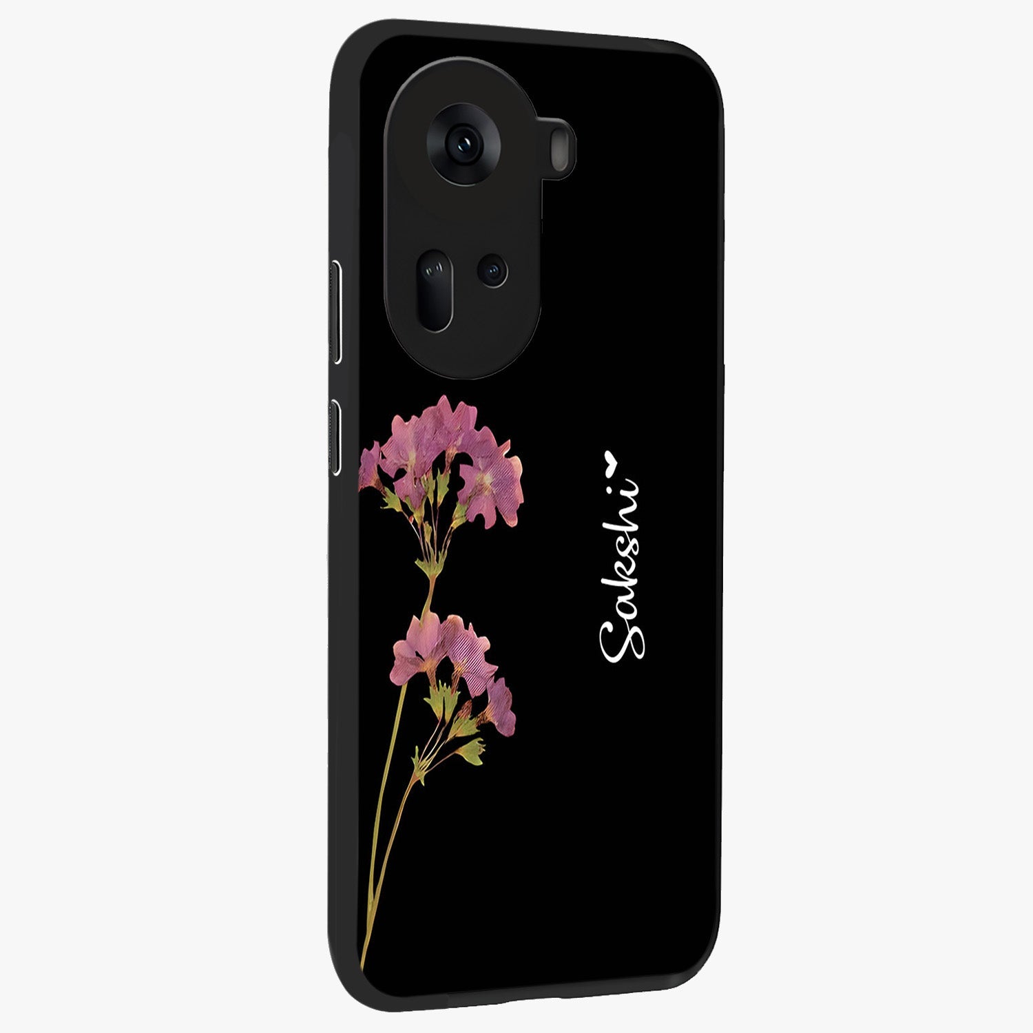 Riching Lavender Flower Custom Name Glass Case upright view showcasing elegant lavender floral artwork with personalized aesthetic.